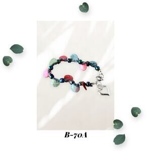 Capiz Shell Heart Charm Bracelet - Blue and Red